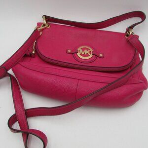 Michael Kors Pink Pebbled Leather Purse With Shoulder Straps Crossbody